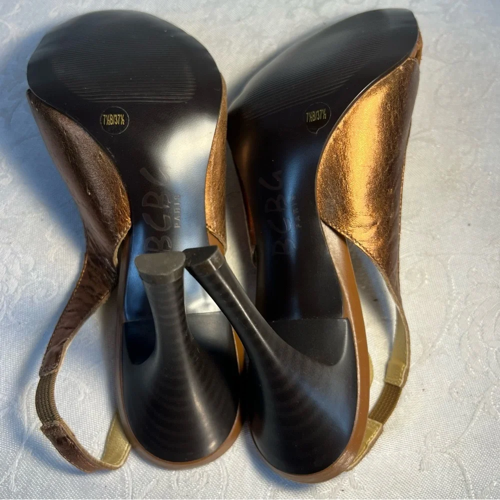 BCBG Paris Shoes Brown Suede Buckle Sling Back 4” Stiletto Heels 7.5